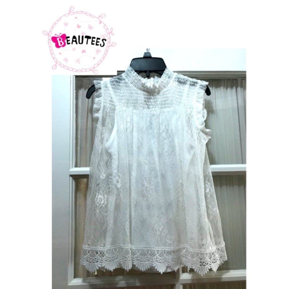 Beautees 2-piece white lace top over spaghetti tee; girls' size L